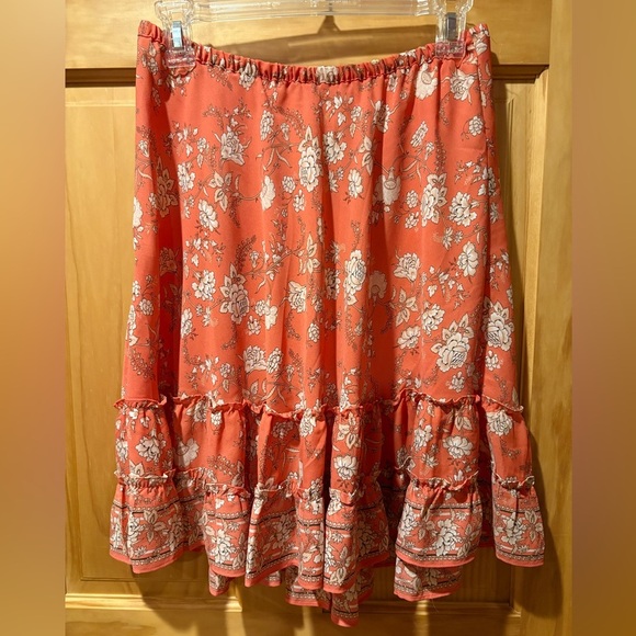 Max Studio Women's Orange Floral Skirt Flounce Knee Length - Picture 2 of 7